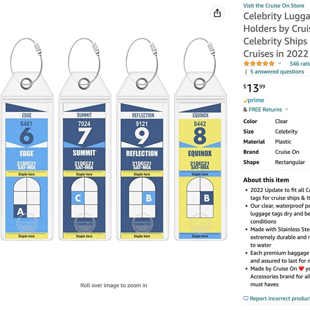 NWT Celebrity Luggage Tag Holders by Cruise On - Fits All Celebrity Ships